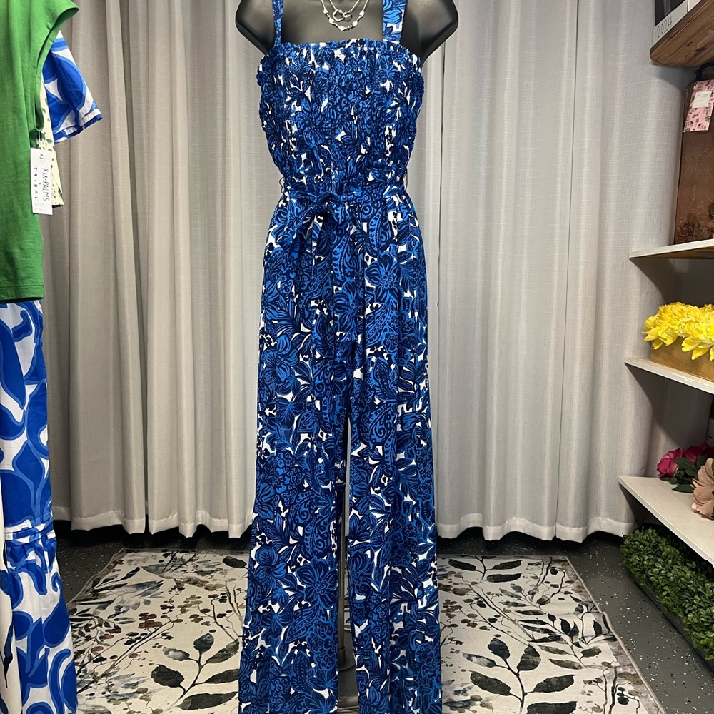 Sugarlips Blue Embellished Jumpsuit with Wide-Leg Design